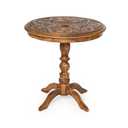 Lightnpro Hand-Carved Wooden Round Table for Thanksgiving Chritsmas Decor, Pillar Design for Living Room, Bedroom & Hallway End, Altar & Farmhouse Coffee Table - 24 Inch - Burnt Finish