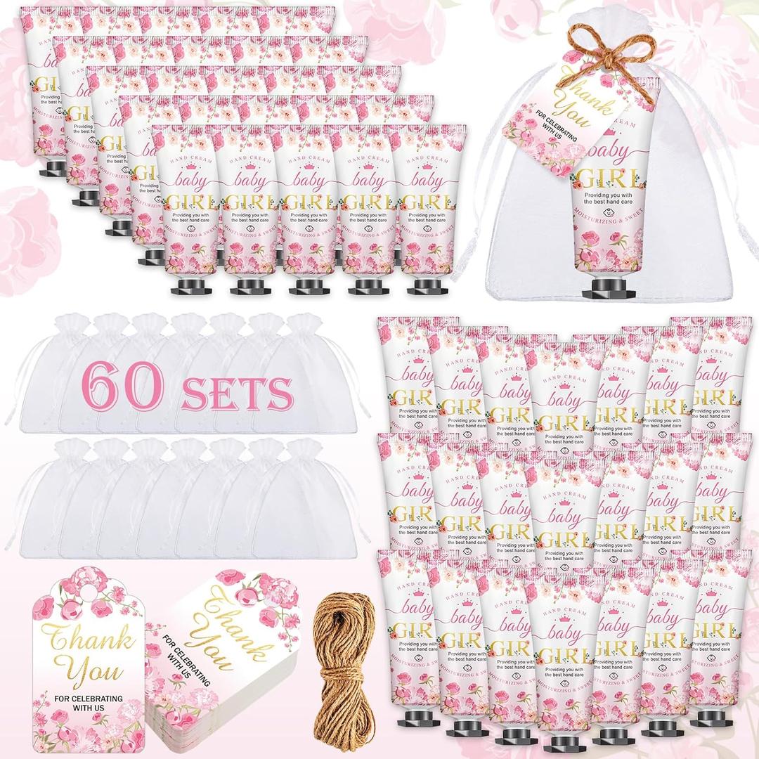 60 Sets Baby Shower Hand Cream, Wedding Hand Cream Gifts, Baby Shower Party Favors Gifts for Guests, Bridal Shower, Thank You Gifts, Travel Size Hand Lotion Bulk for Wedding, (Baby Girls)