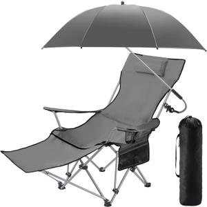 Yuntau Camping Chair with Umbrella Reclining Chair with Foot Rest with Universal Clamp UPF 50+ 360 Degree Adjustable Umbrella Portable Lightweight Foldable for Outdoor