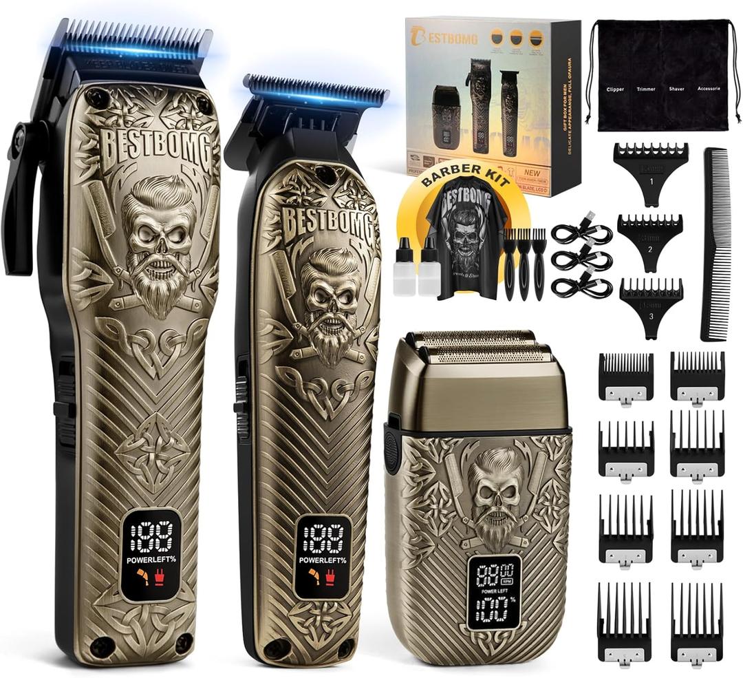 BESTBOMG Hair Clippers for Men, Professional Hair Clippers, Beard Trimmer& Rechargeable Shaver Set, Metal T-Blade, LED Display, Barber Hair Cutting Kit for Men Grooming & Gifts, BS-807E (Bronze)