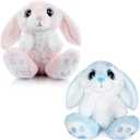 My OLi Bunny Stuffed Animal Pack of 2 Plush Rabbit 7in Stuffed Bunny with Floppy Ear Bedtime Friend Soft Toy Gifts for Girls Boys Kids, Pink & Blue (2 Pack Pink+Blue)