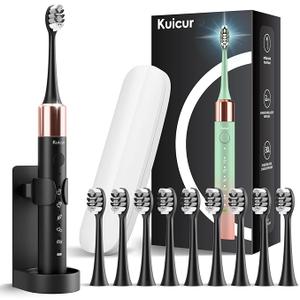 Sonic Electric Toothbrush for Adults and Kids, Comes with 10 Brush Heads & Travel Case, 5 Modes with 2 Minutes Built in Smart Timer, One Charge for 90 Days, 42,000 VPM Motor (Black)