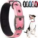 PetiFine Neoprene Padded Dog Collar, Heavy Duty Comfort Dog Collar with Durable Metal Buckle, Reflective Adjustable Belt Buckle Dog Collars for Medium Dogs(14.5''-19'', Pink)