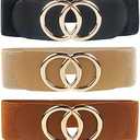 Swtddy Women's Elastic Wide Stretchy Waist Cinch Belt Waistband For Dresses (Suit For Waist Size 27"-35", Golden O Design Black+Khaki+Camel)