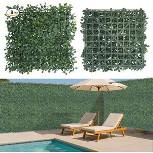 Grass Wall Panels 8 PCS 10"x 10" Artificial Boxwood Panels with 50 Zip Ties, Fake Greenery Backdrop Wall Grass 3 Layer Backdrop Artificial Plant Walls for Outdoor Indoor Garden Fence Backyard
