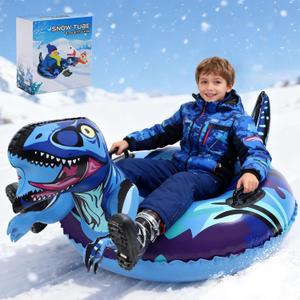 Dinosaur Snow Tube, Inflatable Snow Tube Snow Sled for Kids & Adults, Sledding Heavy Duty Reinforced Double Layers Bottom, Ideal Snow Toys Winter Outdoors Fun Boys Girls(1 Pack) (Blue)