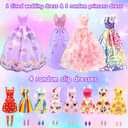 75 Pack Doll Clothes and Accessories with Doll Closet for 11.5 Inch Doll Fashion Design Kit Girl Doll Dress Up Including Wedding Dress Fashion Dress Outfits Tops and Pants Shoes Hangers Bags Necklaces