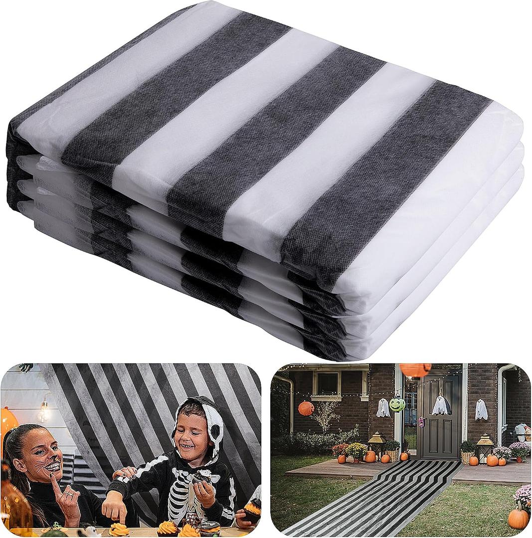 RunNico Black & White Striped Gossamer Roll, Halloween Gossamer Table Decor