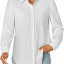 KIFOVEN Women's Button Down Shirt Long Sleeve Collared Office Work Business Blouse Top Solid White X-Large (White)