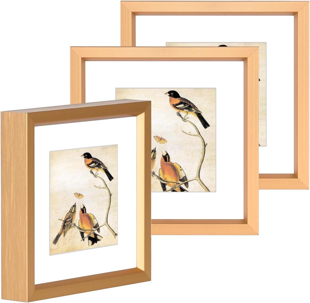 3x5 Picture Frame Set of 3, Gold Aluminum Metal Photo Frames with HD Glass, Fits 2x3 with Mat or 3 x 5 without Mat, Display for Wall and Table