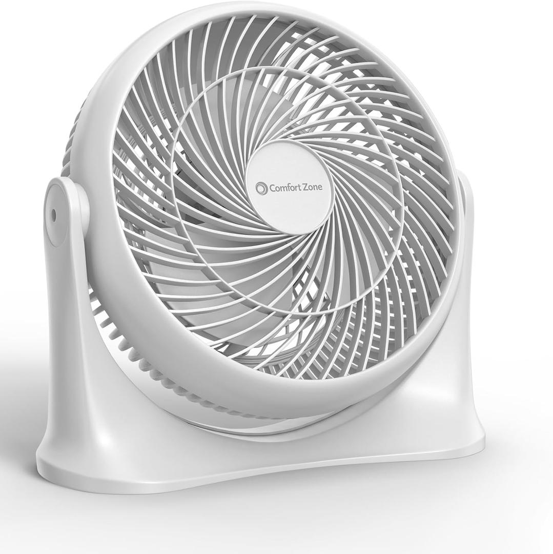 Comfort Zone 11-Inch High-Velocity Tabletop Air Circulator Fan, Quiet Personal Fan with 3 Speeds & 90 Adjustable Tilt  Portable Desk Fan for Home, Bedroom, or Office, White
