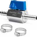 5/16" Hose ID Barb Ball Valve, 304 Stainless Steel Dual 8mm Barb Mini Heater Hose Shut Off Valve with Clamps for Fuel, Gas & Water Lines