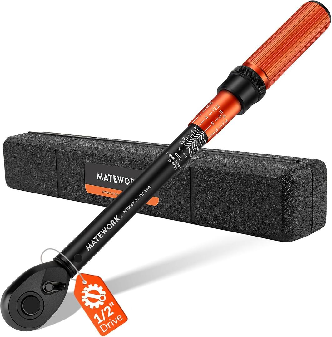 1/2 Inch Drive Click Torque Wrench, 10-180 ft.lb/13.6-244.1 Nm, 3% High Precision Lug Nut Torque Wrench with 72 Tooth Dual-Direction for Moto, Wheel Tire and Car Repair