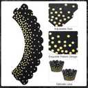 Zhehao 60 Pcs Gold Polka Dots Cupcake Wrappers Adjustable Graduation Cupcake Liners Paper Baking Cups Disposable Muffin Liners Holders for Birthday Baby Shower Wedding Party Supplies(Black)