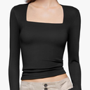 PUMIEY Women's Square Neck Long Sleeve T Shirts Slim Fit Tops Basic Tee Smoke Cloud Pro Collection L