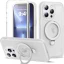 Compatible with iPhone 13 Pro Case with Magnetic Ring Stand [Compatible with Mag-Safe] [Built-in Screen Protector] Military-Grade Drop Protection Matte Translucent Phone Case, White