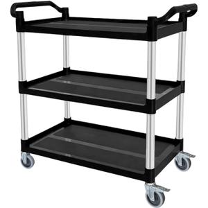Plastic Utility Carts with Wheels, 3-Tier Rolling Service Cart, 300 lbs Heavy Duty Capacity with 4 inch Silent Casters(2 Lockable), for Home, Office, Restaurant, Warehouse.31.5" 16" 38"