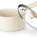 Redchef Ceramic Nonstick Saucepan with Lid, 1.5QT Small Cooking Pot, Non Toxic Sauce Pans for Kitchen, Cool Handle PFAS Free Compatible with All Cooktops, White (Cream)