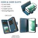 Compatible with Samsung Galaxy S22 Plus S22+ 5G Wallet Case Zipper Cell and Screen Protector Crossbody Strap Glitter Flip Card Holder Phone Cover for S22+5G S22plus 22S + S 22 22+ Women Dark Green