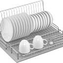 Dish Drying Rack Stainless Steel Collapsible Foldable Small Dish Rack Countertop Portable Drainer with Drying Mat for Kitchen Dorm RV Campers Travel Trailer Space Saving