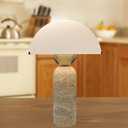 Scandinavian Modern Table Lamp Frosted Glass Shade Travertine Lamp Natural Stone Desk Lamp Mid-Century Dome Bedside Lamps for Living Room Side Lamps Bedroom Nightstand Light