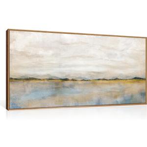 HLNIUC Large Abstract Horizontal Wall Art,Neutral Distant Mountain Wall Decor 20x40, Watercolor Beige Dusty Nature Landscape Painting, Modern Pastel Scenery Art Prints for Living Room, Bedroom, Office