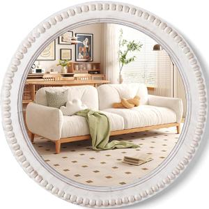 Nuanchu 24 Inch Wooden Round Mirror for Wall Boho Decor