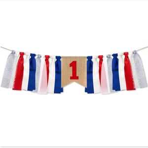 Baby Birthday Decoration 1st Birthday High Chair Banner Independence Day Patriotic Decorations American Burlap Banner Theme Party Supplies(Blue&Red)