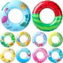 Silipull 4  Pcs Inflatable Pool Floats Tubes Swim Ring Floaties Pool Tube Dinosaur Sea Animal Fruit Mermaid Unicorn Swim Rings for Adults Summer Swimming Lake Beach Party(23.6 Inches)