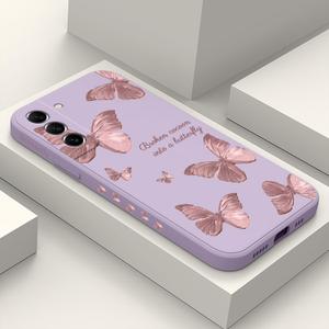 Galaxy S21 FE 5G Case - Floral Creative Sides, Soft Silicone Slim Case - Butterfly Purple