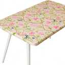 Rectangle Picnic Table Cloth, Elastic Waterproof Fitted Vinyl Tablecloths for 4 Foot Tables, Wipeable Flannel Backed Table Covers for Dining, Camping, Outdoor(Pink Flower,24"x48")