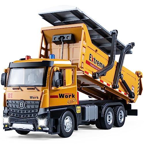 HAPYAD Dump Truck Toy Metal Cab, Friction Powered Large Dump Trucks for Boys Age 4-7, Big Construction Vehicle for Kids with Lights and Sounds, 12.5"