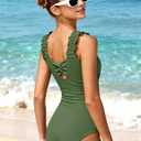 Teen Girls Swimsuit One Piece Bathing Suit Ruched Square Neck Twist Back Solid Color Girls' Swimwear for Beach Pool