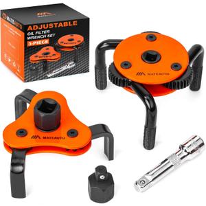 Universal 3-Jaw Oil Filter Wrench Set, Adjustable 2-Way Operation, Heavy-Duty Oil Filter Removal Tool, High Torque for Auto, Trucks, Fits 2-1/2" to 5-1/2" Diameter, 1/2" or 3/8" Drive