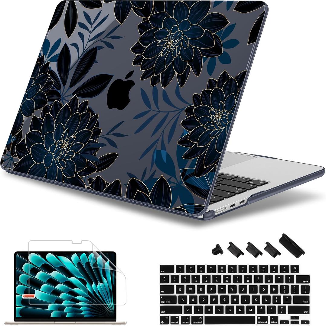 May Chen for M5 MacBook Air 13.6 Inch Case 2026 2025 2024-2022 Release M5 A3449 M4 A3240 M3 A3113 M2 A2681, Plastic Hard Shell Case for MacBook Air 13.6" with Retina Display, Luxury Dahlia