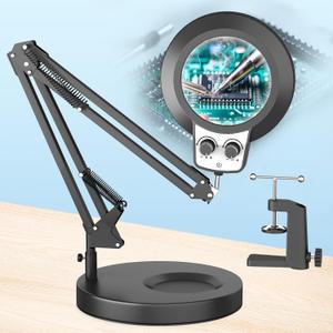 10X Magnifying Glass with Light Hands Free, 2025 New Upgrade Infinite Color and Brightness Magnifying Desk Lamp & Clamp, 2-in-1 LED Lighted Magnifier Stand for Craft Reading Hobby Close Work (10X Overhead Switch)