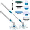 Shower Scrubber with Long HandleTub and Tile Scrubber with 6pcs Cleaning Scrubber Brush, Electric Shower Scrubber for Bathroom, Tub, Tile, Floor, Kitchen, Window,Blue