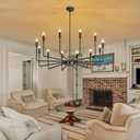 AFQEJG LED Chandelier for Living Room Black Metal Pendant Chandeliers Light Fixtures for Dining Room Entryway High Ceiling Lights 12-Light