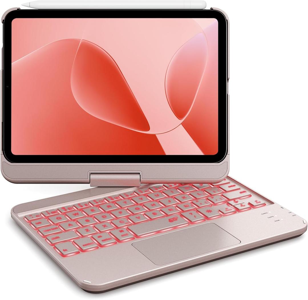 GreenLaw Keyboard Case for iPad mini 7(2024) & Mini 6 (2021) 8.3", Smart Touchpad, 7 Color Backlit, Type-C Rechargeable, 360 Rotate Keyboard Case for iPad mini 7th/6th Generation, Rosegold