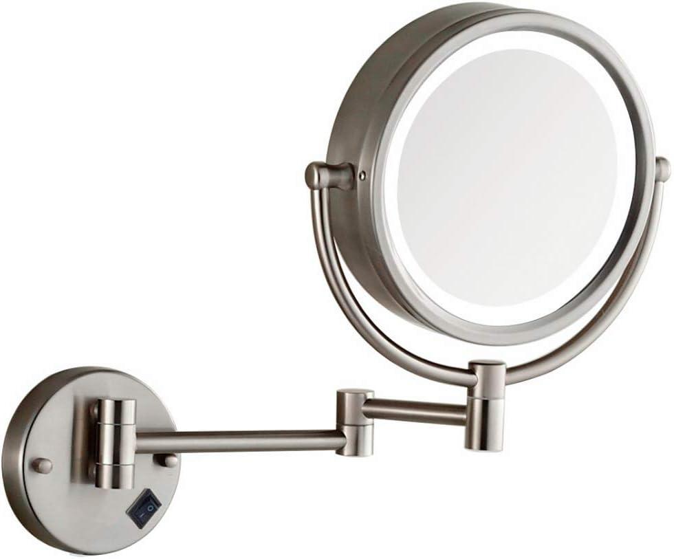 Makeup Mirror Wall Mount Lighted with 10X Magnification, Direct Wire,8Inch Cordless Not Batteries Operated, Hardwire Brushed Nickel