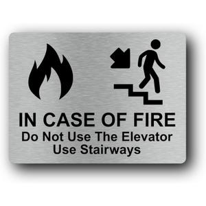 Fire Safety Sign - "In Case Of Fire Do Not Use The Elevator Use Stairways" - Aluminium, UV Printed, Self-Adhesive, Interior/Exterior Use, Fire Exit Direction (Large)
