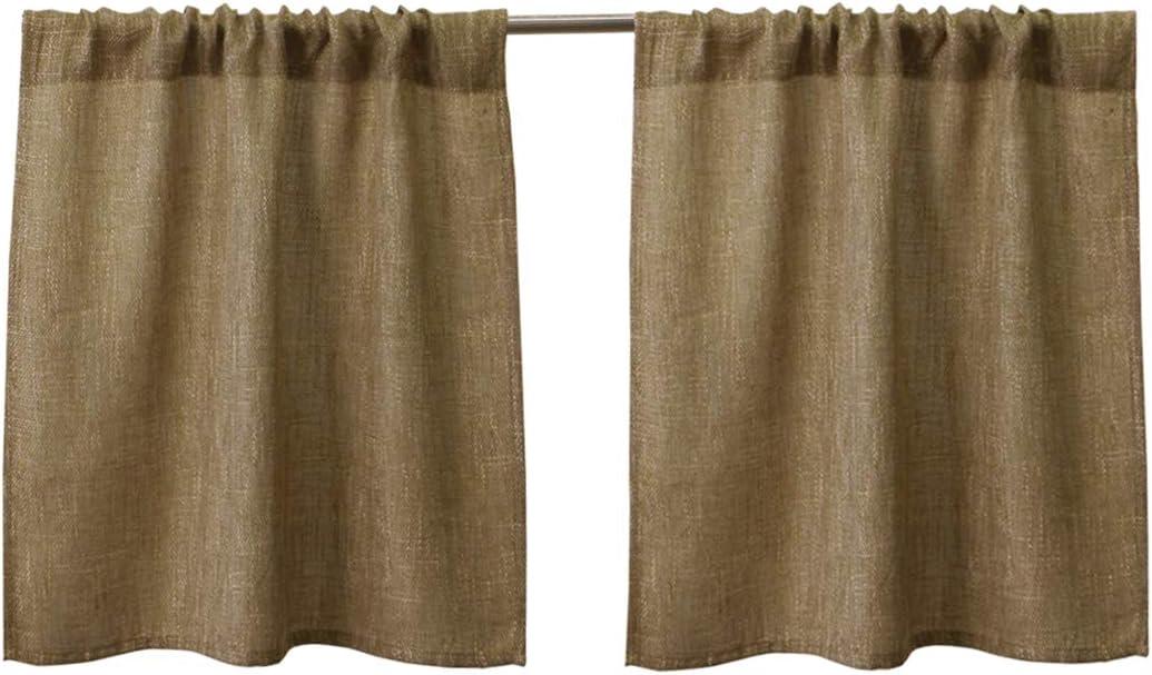 Valea Home Burlap Tier Curtains for Short Windows, 24 inch Linen Cafe Curtains, Rustic Tan Rod Pocket Set of 2