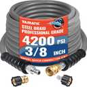 YAMATIC Non Marking 3/8" Pressure Washer Hose 35FT 4200 PSI, Kink Resistant Swivel 3/8" Quick Connect, Rubber Steel Braided Wear Resistant Industry Grade for Hot/Cold Water Gas Power Washer