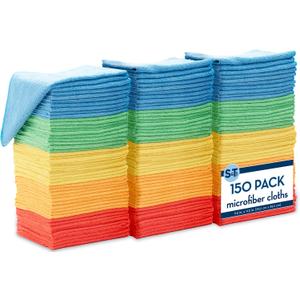 S&T INC. 150 Pack Microfiber Cleaning Cloth, Bulk Towels for Home, Reusable Microfiber Towels for Cars, Cleaning Rags, Assorted, 11.5 Inches x 11.5 Inches, 150 Count