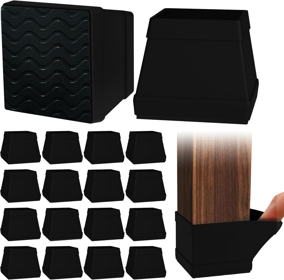 1.5" Square Non Slip Furniture Leg Coasters,16PCS Caster Cups,Rubber Pads Hardwood Floors Protectors for Sofa Bed Piano,Table and Chair Leg Anti Slide Floor Protector.(1 1/2 Black)