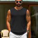Cotrasen Mens Casual Tank Tops Ribbed Knit Sleeveless Shirt Lightweight Tee Summer Muscle T-Shirts (Black)