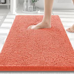 Smiry Luxury Chenille Bathroom Rugs 30x20, Extra Soft and Absorbent Shaggy Bath Mat, Machine Washable, Non-Slip Plush Carpet Runner for Tub, Shower, and Floor, Home Decor Accessories, Coral