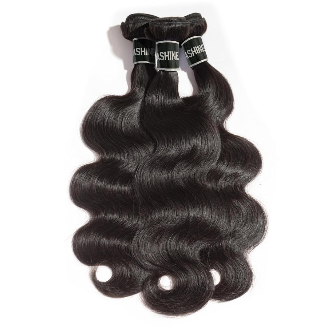 ASHINE Human Hair Bundles Body Wave Straight, Unprocessed Cambodian Raw Hair Bundles for Women Natural Black 20 22 24 Inch, Keep Soft and Silky After Multiple Washes