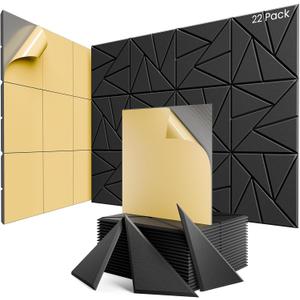 22 Pack Acoustic Panels with Self-Adhesive, 12"X 12"X 0.4"Sound Proof Foam Panels, Sound Panels High Density, Soundproof Wall Panels for Home Studio Office-Black