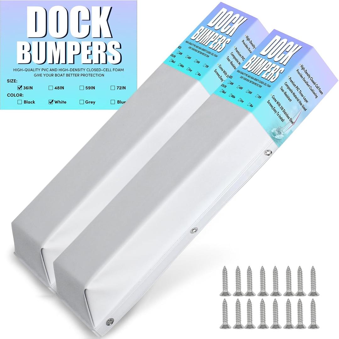 WTMORE Boat Dock Bumpers, 36" Dock Bumpers Dock Edge, Dock Fenders Bumpers, Boat Dock Bumper Guards for Dock Edge, Piling, Horizontal Deck, Vertical Poles, or Pier Fenders, White (2 Pack)